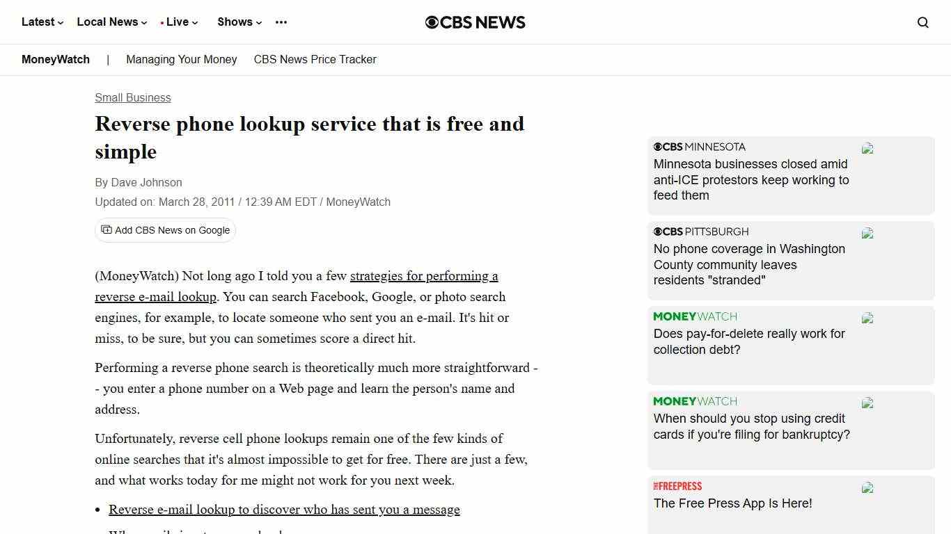 Reverse phone lookup service that is free and simple - CBS News